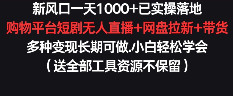 新风口一天1000+已实操落地购物平台短剧无人直播+网盘拉新+带货多种变现长期可做-网创-网赚-项目-兼职青絲网创