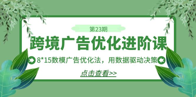 跨境广告·优化进阶课·第23期，8*15数模广告优化法，用数据驱动决策-网创-网赚-项目-兼职青絲网创