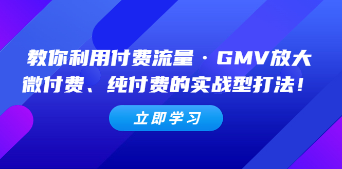 教你利用付费流量·GMV放大，微付费、纯付费的实战型打法！-网创-网赚-项目-兼职青絲网创