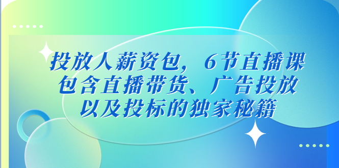 投放人薪资包，6节直播课，包含直播带货、广告投放、以及投标的独家秘籍-网创-网赚-项目-兼职青絲网创