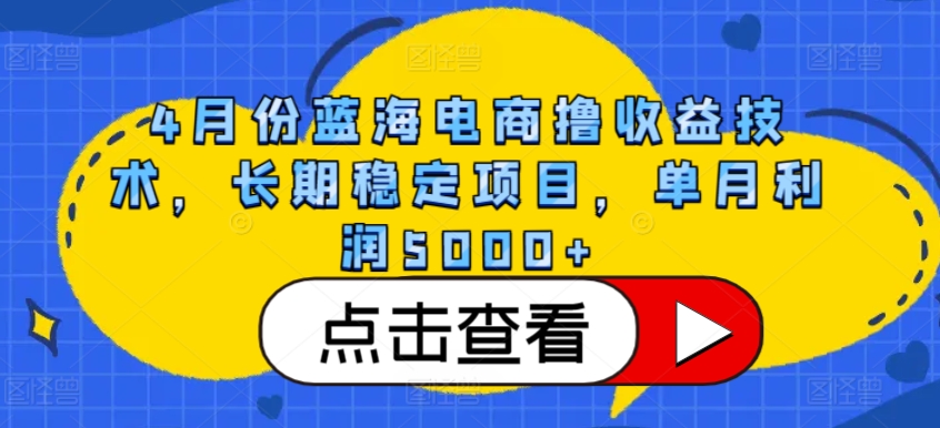 4月份蓝海电商撸收益技术，长期稳定项目，单月利润5000+-网创-网赚-项目-兼职青絲网创