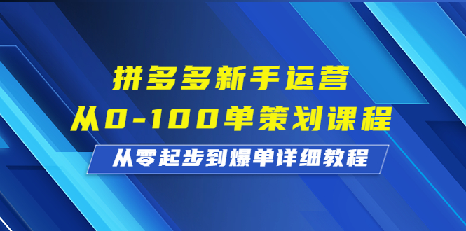 拼多多新手运营从0-100单策划课程，从零起步到爆单详细教程-网创-网赚-项目-兼职青絲网创