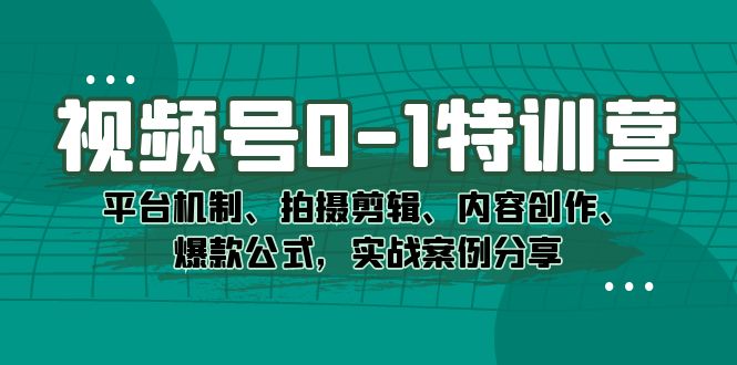 视频号0-1特训营：平台机制、拍摄剪辑、内容创作、爆款公式，实战案例分享-网创-网赚-项目-兼职青絲网创