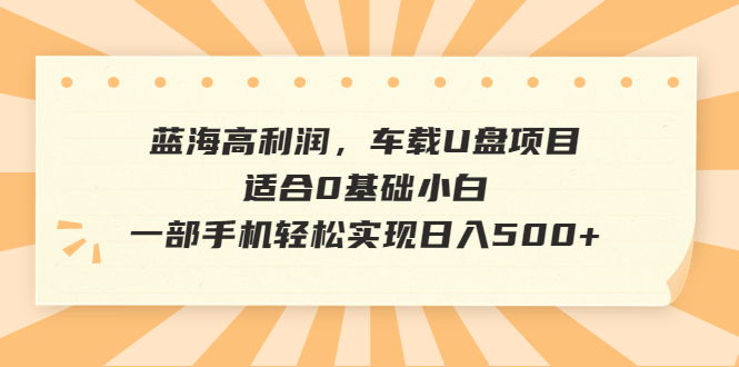 蓝海高利润，车载U盘项目，适合0基础小白，一部手机轻松实现日入500+-网创-网赚-项目-兼职青絲网创