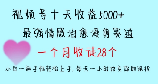 十天收益5000+，多平台捞金，视频号情感治愈漫剪，一个月收徒28个，小白一部手机轻松上手-网创-网赚-项目-兼职青絲网创