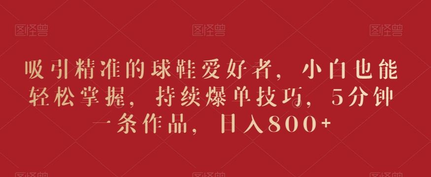 吸引精准的球鞋爱好者，小白也能轻松掌握，持续爆单技巧，5分钟一条作品，日入800+【揭秘】-网创-网赚-项目-兼职青絲网创