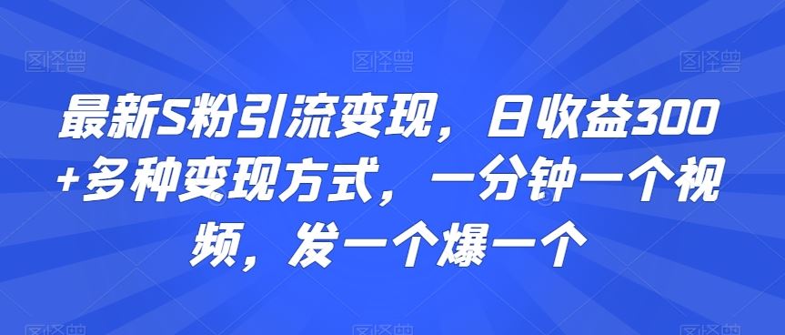 最新S粉引流变现，日收益300+多种变现方式，一分钟一个视频，发一个爆一个【揭秘】-网创-网赚-项目-兼职青絲网创