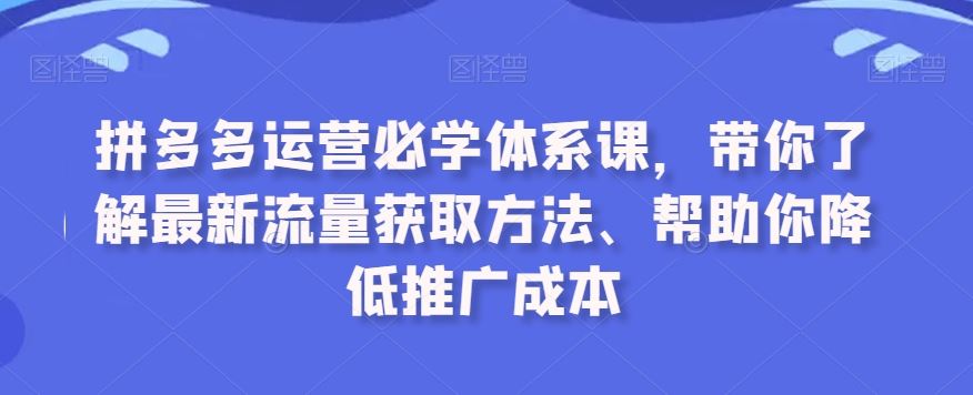拼多多运营必学体系课，带你了解最新流量获取方法、帮助你降低推广成本-网创-网赚-项目-兼职青絲网创