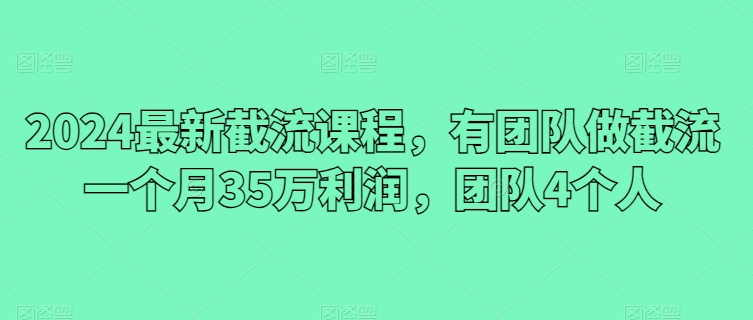 2024最新截流课程，有团队做截流一个月35万利润，团队4个人-网创-网赚-项目-兼职青絲网创