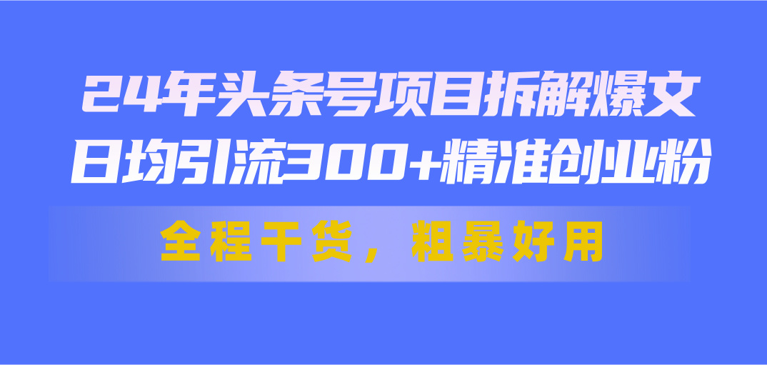 24年头条号项目拆解爆文，日均引流300+精准创业粉，全程干货，粗暴好用-网创-网赚-项目-兼职青絲网创