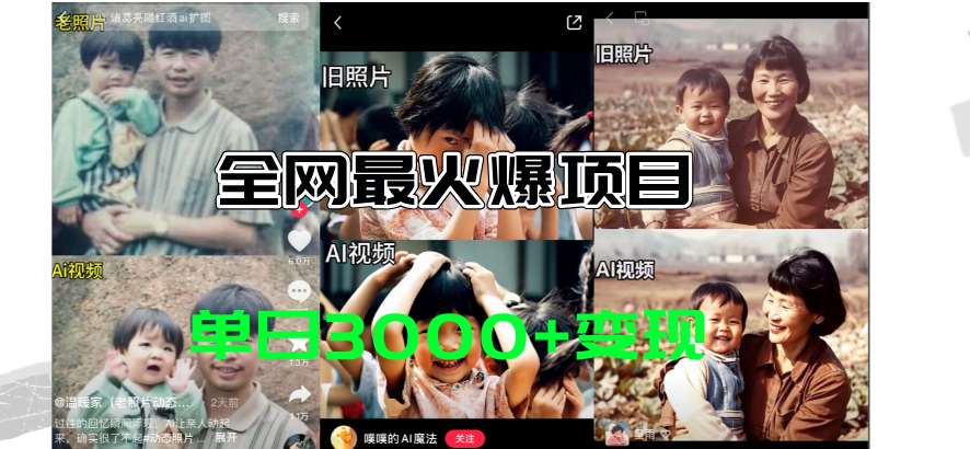 全网爆火的AI让老照片动起来教程，蹭热点日赚3000+，内含免费工具一键生成-网创-网赚-项目-兼职青絲网创