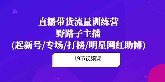 （10016期）直播带货流量特训营，野路子主播(起新号/专场/打榜/明星网红助博)19节课-网创-网赚-项目-兼职青絲网创