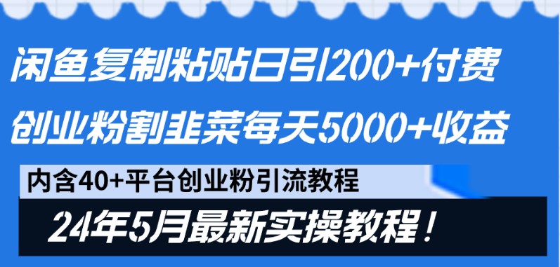 闲鱼复制粘贴日引200+付费创业粉，24年5月最新方法！割韭菜日稳定5000+收益-网创-网赚-项目-兼职青絲网创
