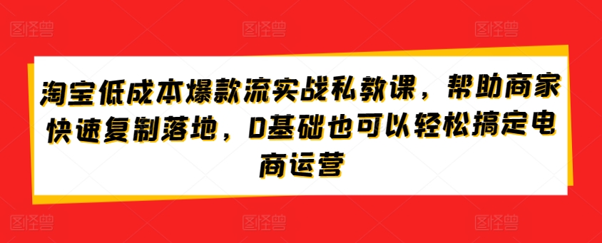 淘宝低成本爆款流实战私教课，帮助商家快速复制落地，0基础也可以轻松搞定电商运营-网创-网赚-项目-兼职青絲网创