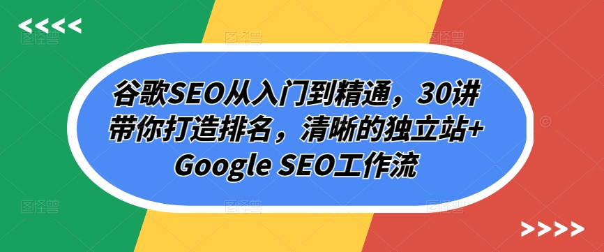 谷歌SEO从入门到精通，30讲带你打造排名，清晰的独立站+Google SEO工作流-网创-网赚-项目-兼职青絲网创