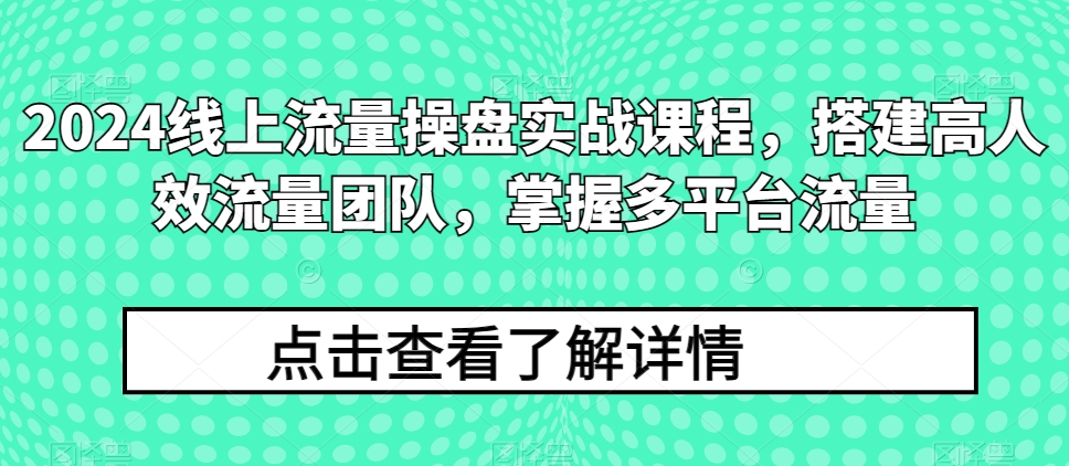 2024线上流量操盘实战课程，搭建高人效流量团队，掌握多平台流量-网创-网赚-项目-兼职青絲网创
