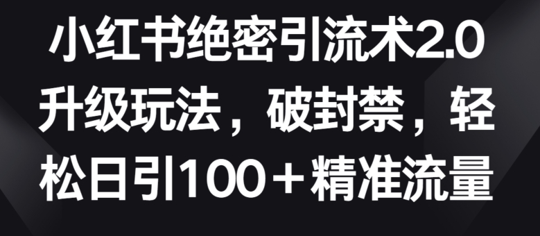 小红书绝密引流术2.0升级玩法，破封禁，轻松日引100+精准流量-网创-网赚-项目-兼职青絲网创