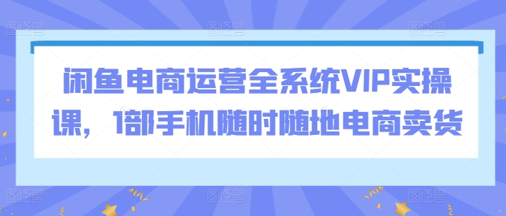闲鱼电商运营全系统VIP实操课，1部手机随时随地电商卖货-网创-网赚-项目-兼职青絲网创