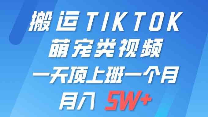 （9931期）一键搬运TIKTOK萌宠类视频 一部手机即可操作 所有平台均可发布 轻松月入5W+-网创-网赚-项目-兼职青絲网创