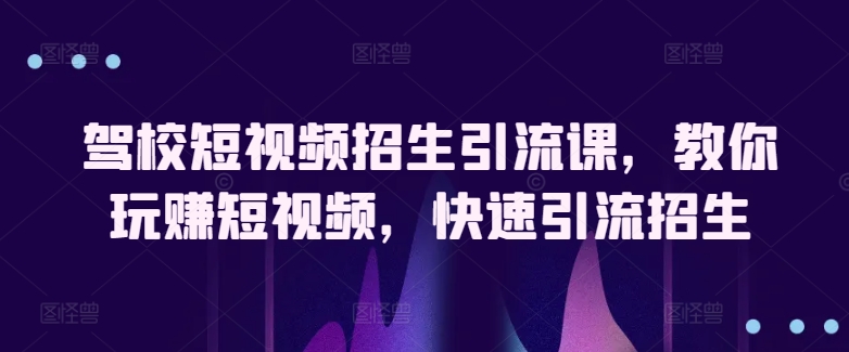 驾校短视频招生引流课，教你玩赚短视频，快速引流招生-网创-网赚-项目-兼职青絲网创