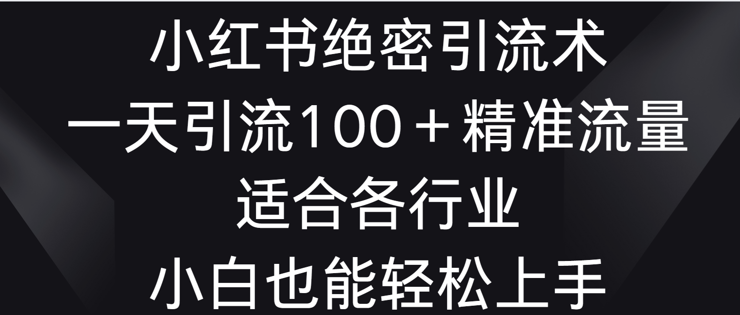 小红书绝密引流术，一天引流100＋精准流量，适合各个行业，小白也能轻松上手-网创-网赚-项目-兼职青絲网创