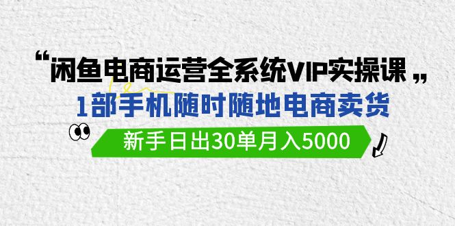 闲鱼电商运营全系统VIP实战课，1部手机随时随地卖货，新手日出30单月入5000-网创-网赚-项目-兼职青絲网创