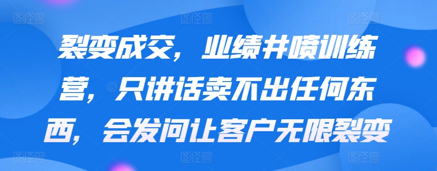 裂变成交，业绩井喷训练营，只讲话卖不出任何东西，会发问让客户无限裂变-网创-网赚-项目-兼职青絲网创