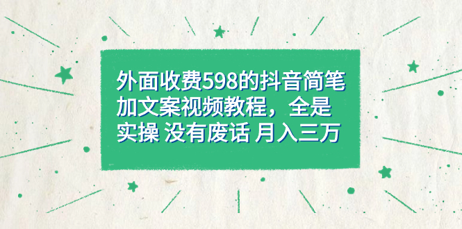 外面收费598抖音简笔加文案教程，全是实操 没有废话 月入三万（教程+资料）-网创-网赚-项目-兼职青絲网创
