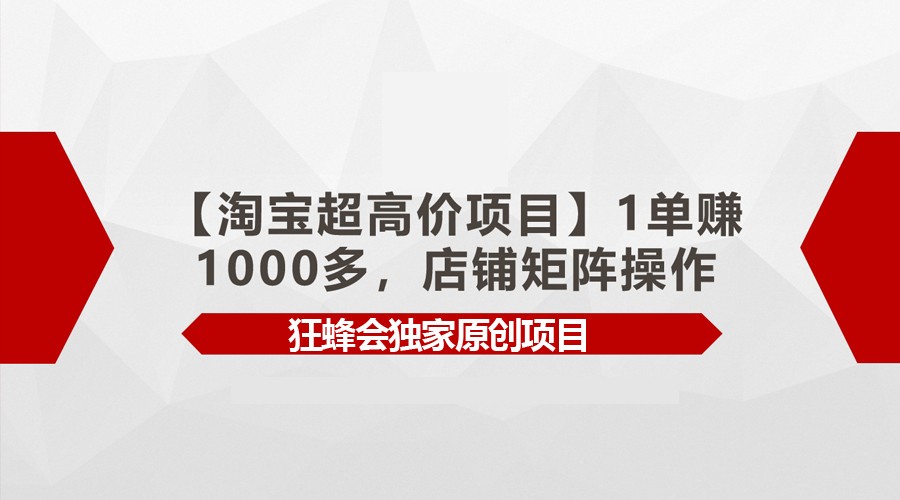 【淘宝超高价项目】1单赚1000多，店铺矩阵操作-网创-网赚-项目-兼职青絲网创