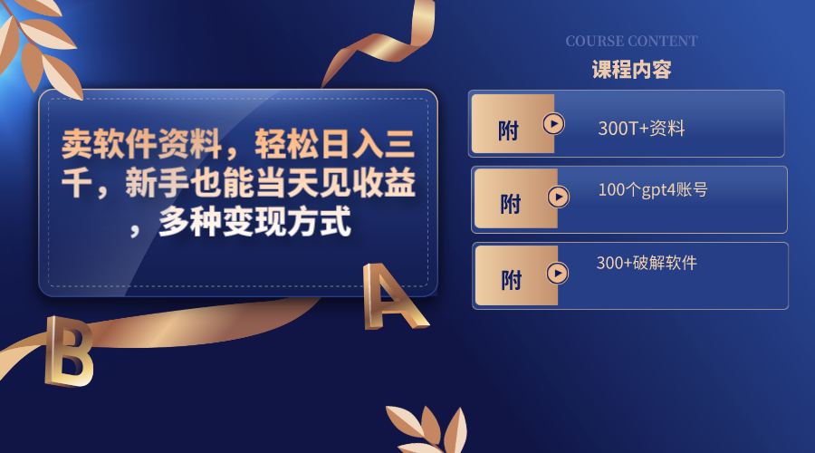 卖软件资料，轻松日入三千，新手也能当天见收益，多种变现方式-网创-网赚-项目-兼职青絲网创