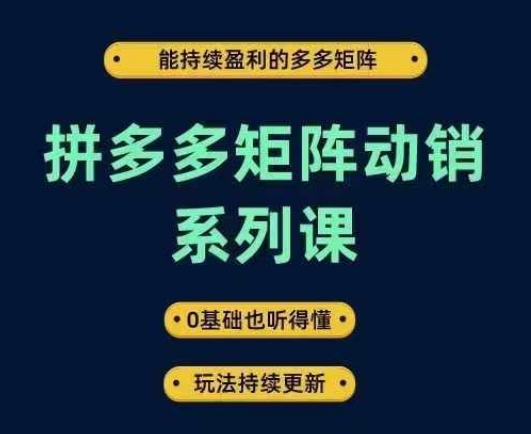 拼多多矩阵动销系列课，能持续盈利的多多矩阵，0基础也听得懂，玩法持续更新-网创-网赚-项目-兼职青絲网创