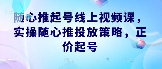 随心推起号线上视频课，实操随心推投放策略，正价起号-网创-网赚-项目-兼职青絲网创