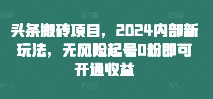 头条搬砖项目，2024内部新玩法，无风险起号0粉即可开通收益-网创-网赚-项目-兼职青絲网创