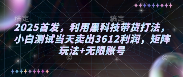 2025首发，利用黑科技带货打法，小白测试当天卖出3612利润，矩阵玩法+无限账号【揭秘】-网创-网赚-项目-兼职青絲网创