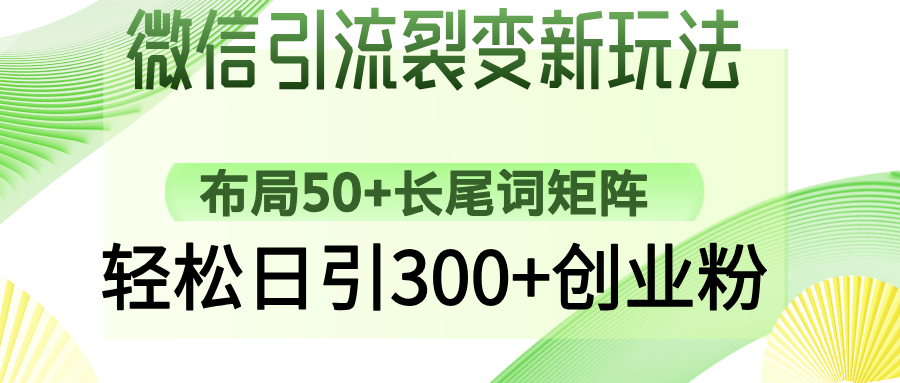 （14451期）微信引流裂变新玩法：布局50+长尾词矩阵，轻松日引300+创业粉-网创-网赚-项目-兼职青絲网创