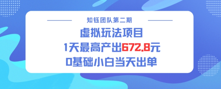 虚拟玩法项目 1天最高产出672.8，0基础小白当天出单-网创-网赚-项目-兼职青絲网创