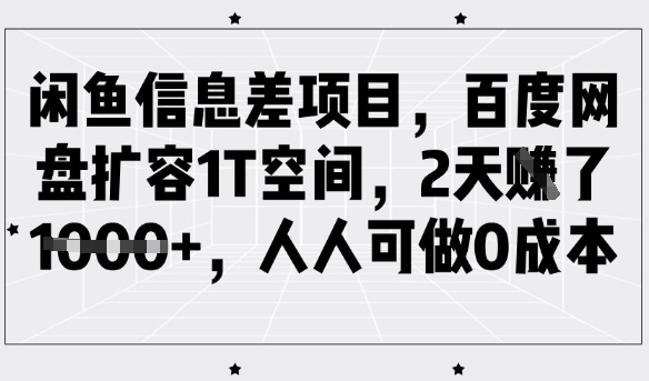 闲鱼信息差项目，百度网盘扩容1T空间，2天收益1k+，人人可做0成本-网创-网赚-项目-兼职青絲网创