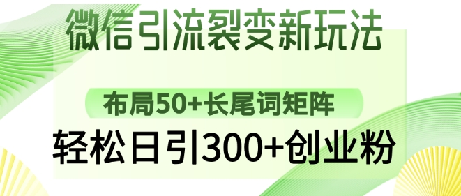 微信引流裂变新玩法：布局50+长尾词矩阵，轻松日引300+创业粉-网创-网赚-项目-兼职青絲网创