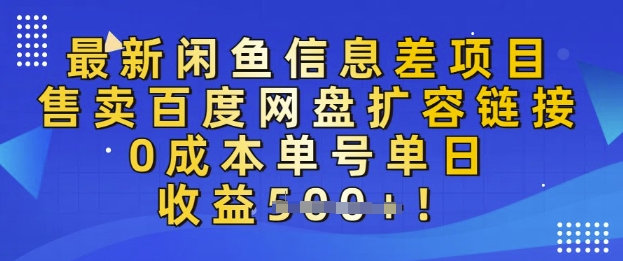 最新闲鱼信息差项目，售卖网盘扩容，0成本，单号单日收益多张-网创-网赚-项目-兼职青絲网创