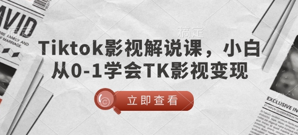 TikTok影视解说课，小白从0-1学会TK影视变现-网创-网赚-项目-兼职青絲网创