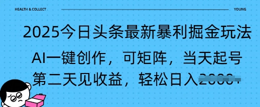 2025今日头条最新暴利掘金玩法，AI一键创作，可矩阵，当天起号，第二天见收益轻松日入多张-网创-网赚-项目-兼职青絲网创