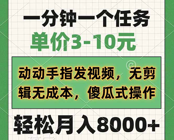 （14494期）一分钟一个任务，单价3-10元，动动手指发视频，无剪辑无成本，傻瓜式操...-网创-网赚-项目-兼职青絲网创