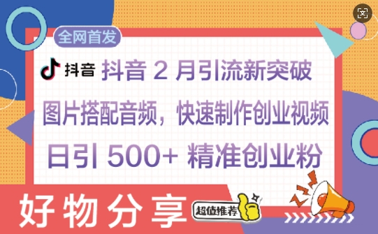 抖音2月引流新突破：图片搭配音频，快速制作创业视频，日引 500+ 精准创业粉-网创-网赚-项目-兼职青絲网创
