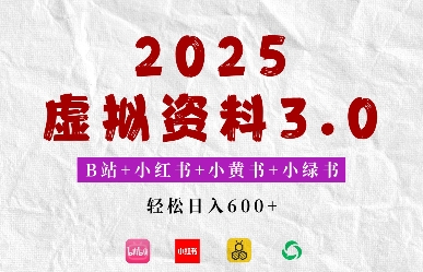 2025年B站+小红书+小黄书+小绿书组合新玩法，虚拟资料3.0打法，轻松日入多张-网创-网赚-项目-兼职青絲网创