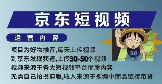 京东短视频带货课，无需自己拍摄剪辑，保姆式教学，两天快速上手-网创-网赚-项目-兼职青絲网创